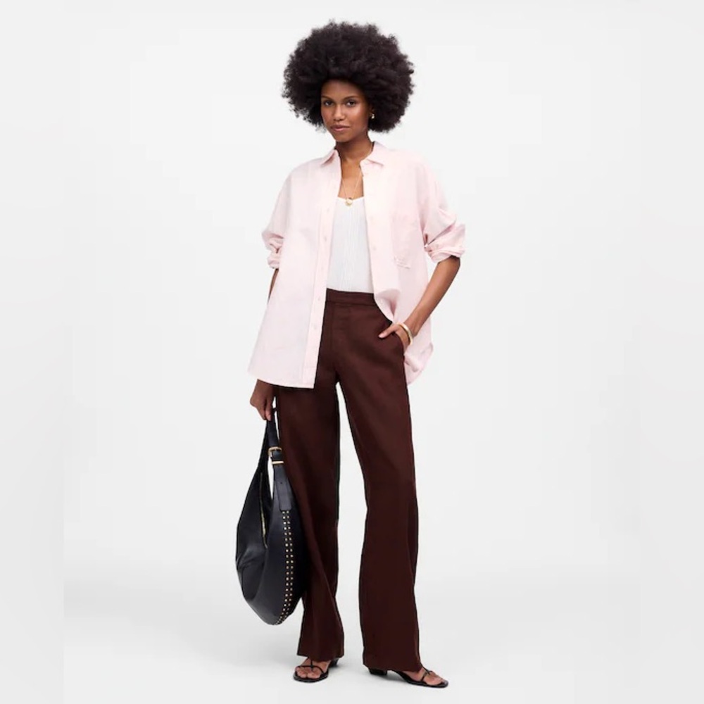 Madewell women’s The Easy Pull-On Pant 100% Linen brown Size M NWT - Picture 2 of 10